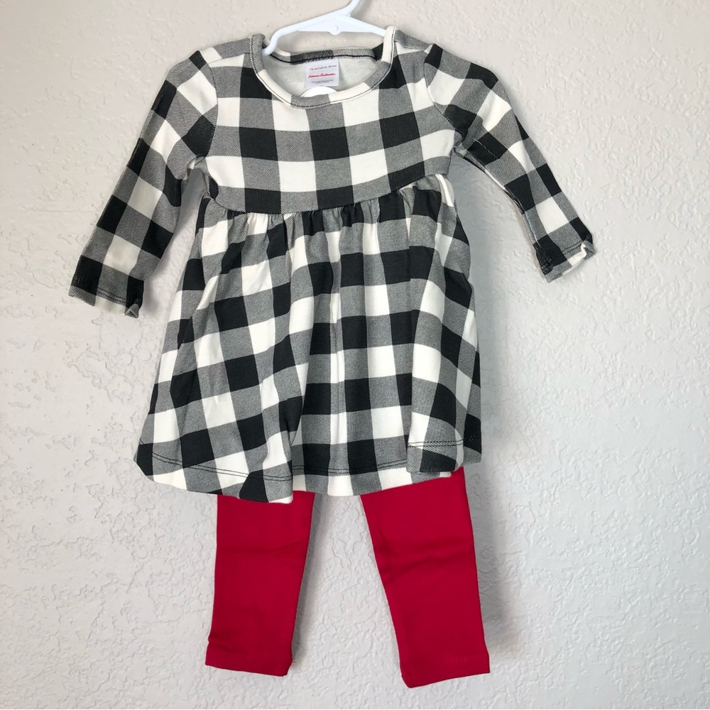 NEW Hanna Andersson Holiday Dress Leggings Buffalo Plaid Set Size 12-18M